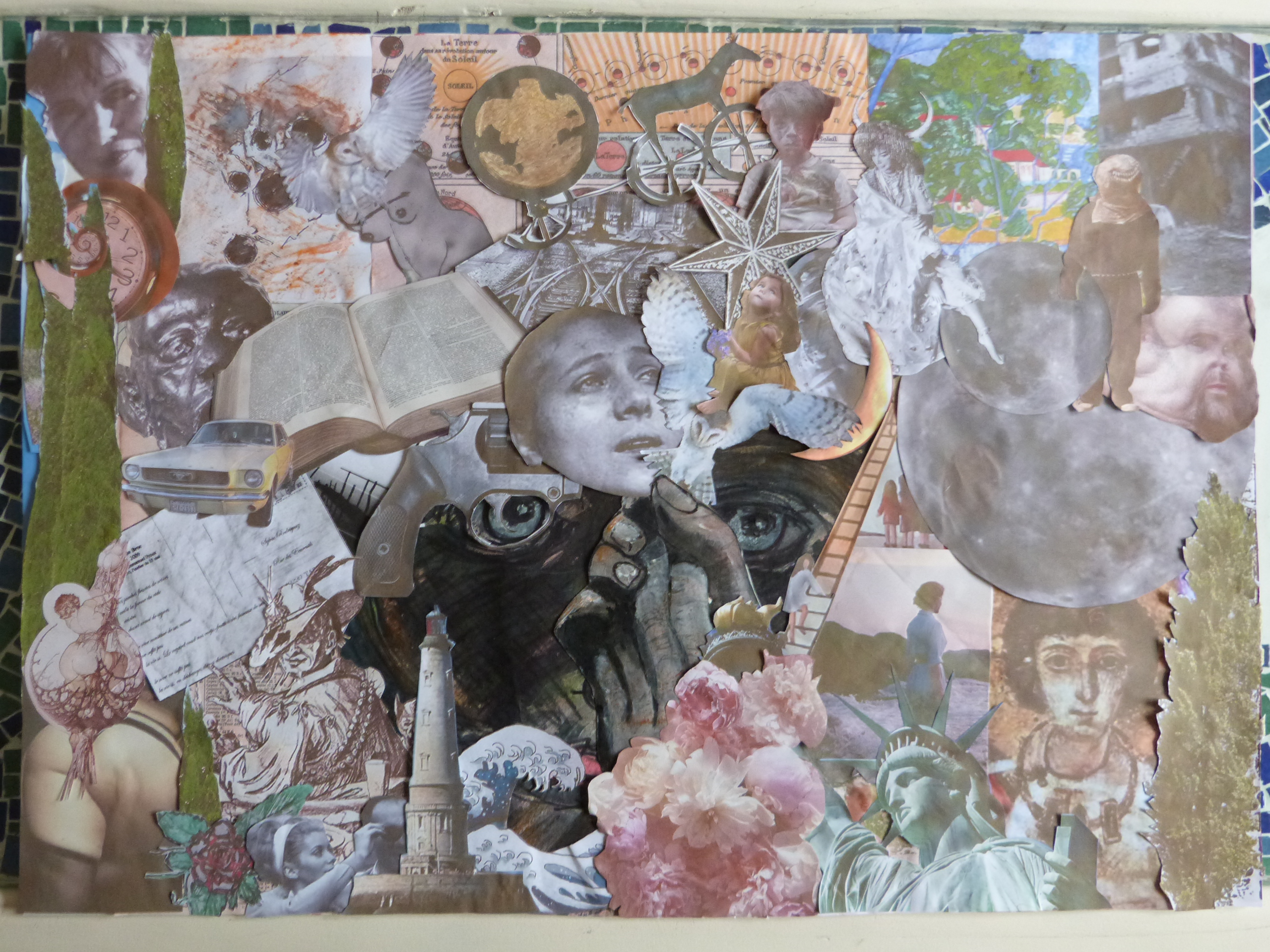 « Collage de convalescence » 70 x 50 cm. L’Etoile du monde, en référence à une gravure originale de Onuma Nemon.